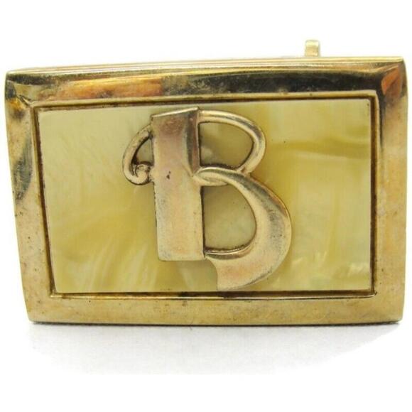 "B" Initial Signed Pioneer Vintage Belt Buckle Gold Tone MOP Small 1"x2" - Picture 8 of 10